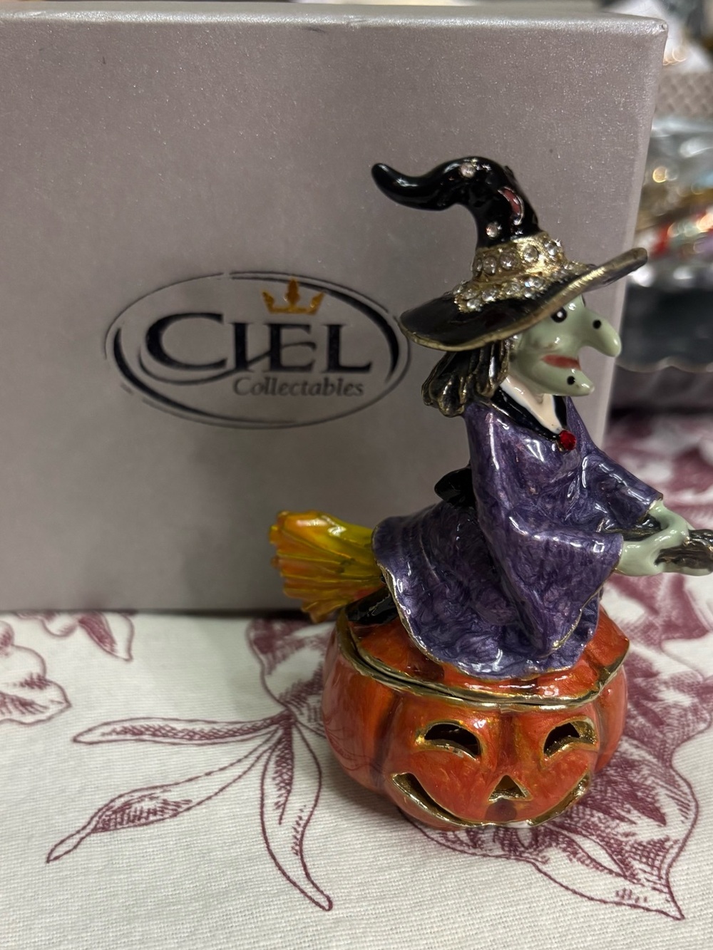 Ciel Collectibles Witch on Pumpkin Trinket Box